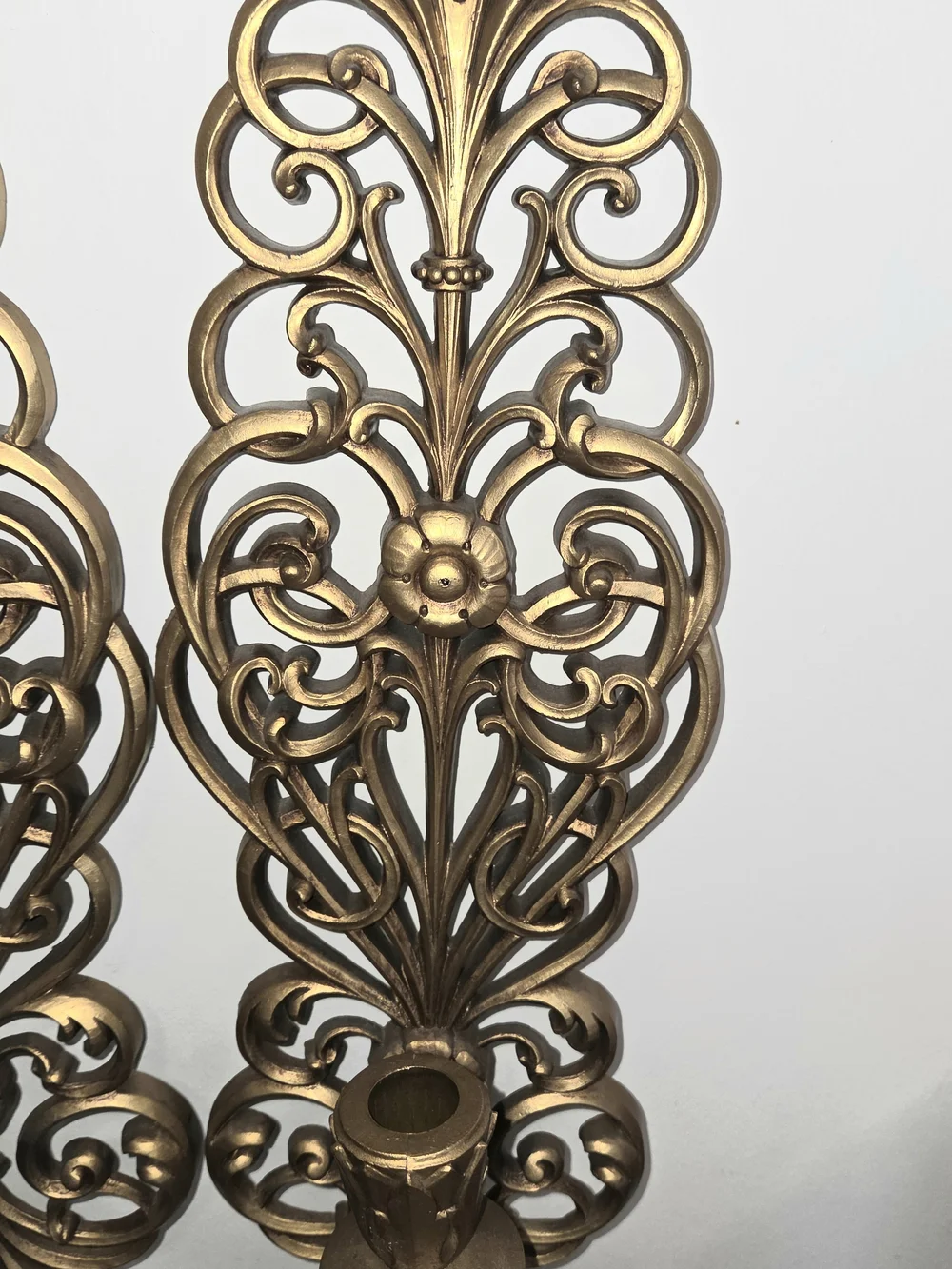 Set of 2 VTG Burwood Products Syroco Gold Hollywood Regency Wall Candle Sconces. - Picture 5 of 13